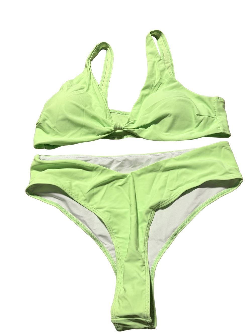 Neon Green Knot-Front Two-Piece Cheeky Bottom High Rise Bikini New-XXL